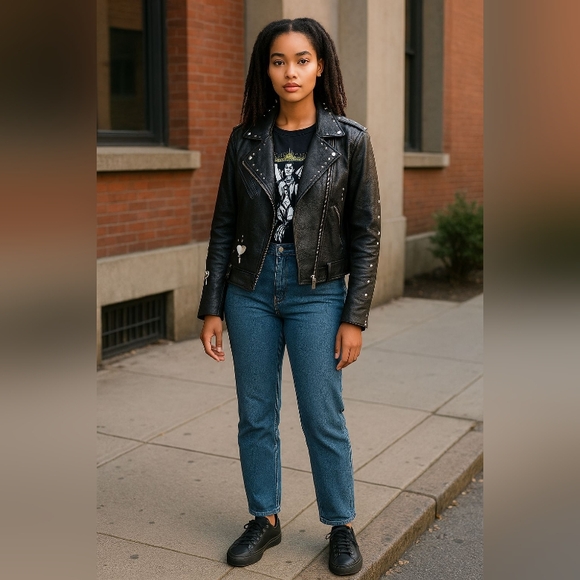 DISNEY Stylish Black Faux Leather Jacket for Women Size Small - Picture 2 of 9